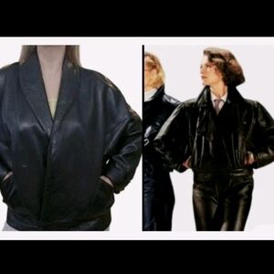 Vtg 80's Erez Black Soft Leather Dolman Sleeve Wide Shoulder Bomber Jacket! L